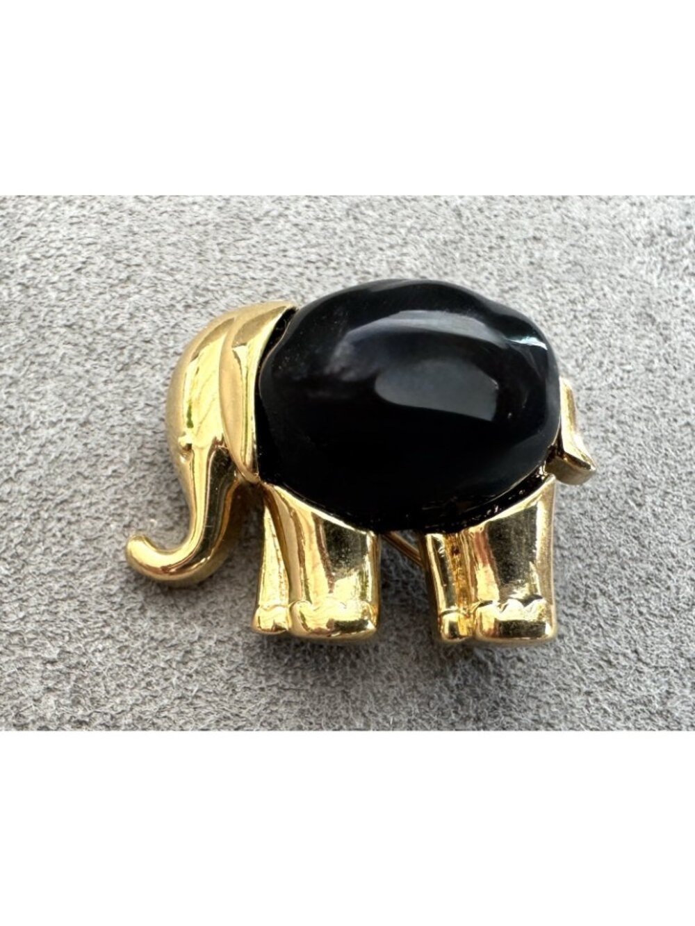 Vtg KJL KENNETH JAY LANE Chunky ELEPHANT BROOCH is a PENDANT Black + Gold 1.25"